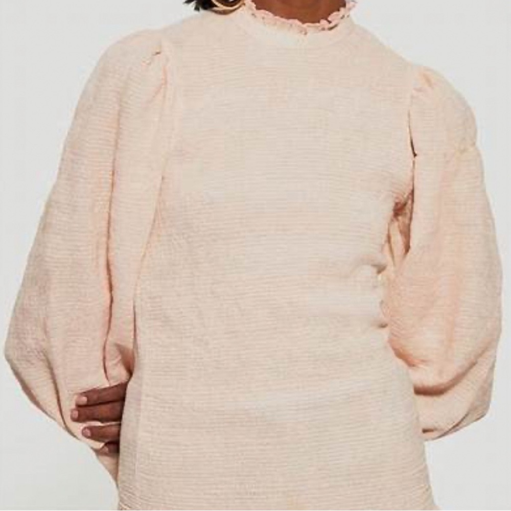 Antik Batik Peach Pink Smocked Top with Puff sleeves
